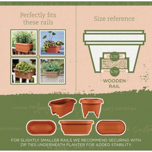 Bloem Terra Cotta Oval Deck Rail Planter 24" Elevated Garden Box (Quantity 2) - Picture 3 of 16